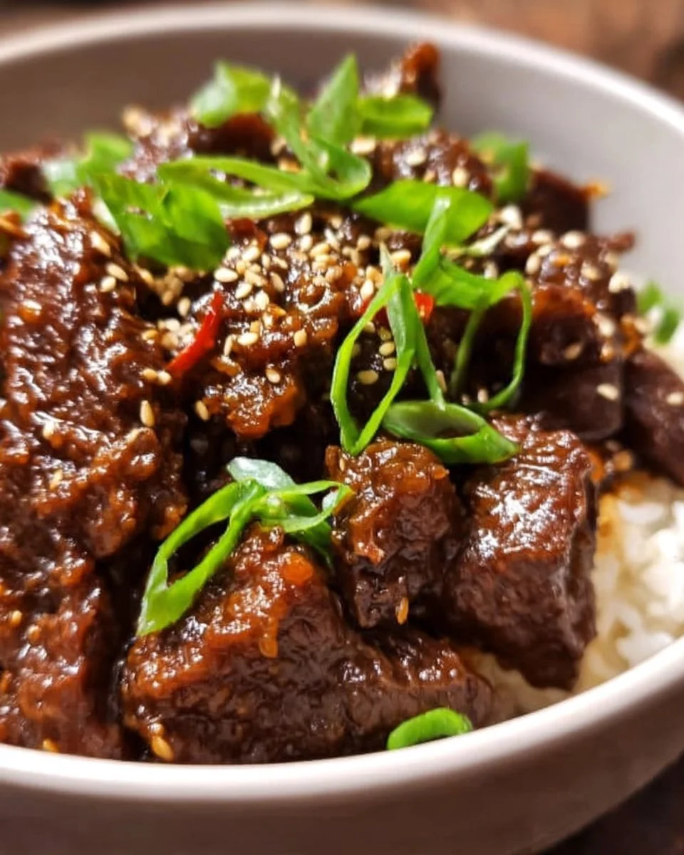 Delicious Instant Pot Korean Beef served with rice and vegetables