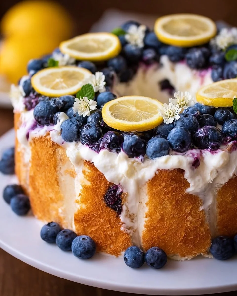 Irresistible Blueberry Lemon Angel Food Cake