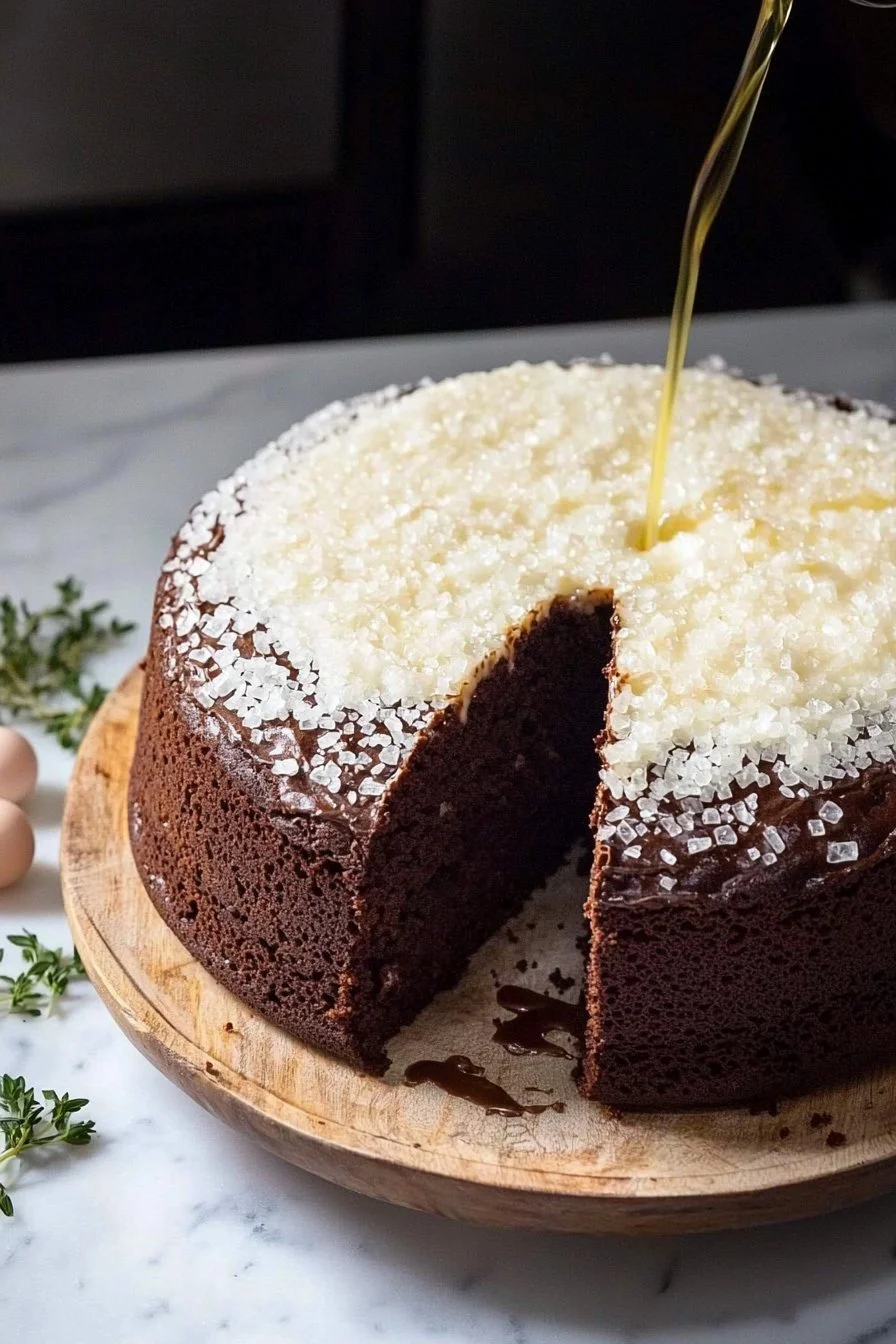 Deliciously moist chocolate cake topped with rich chocolate ganache.