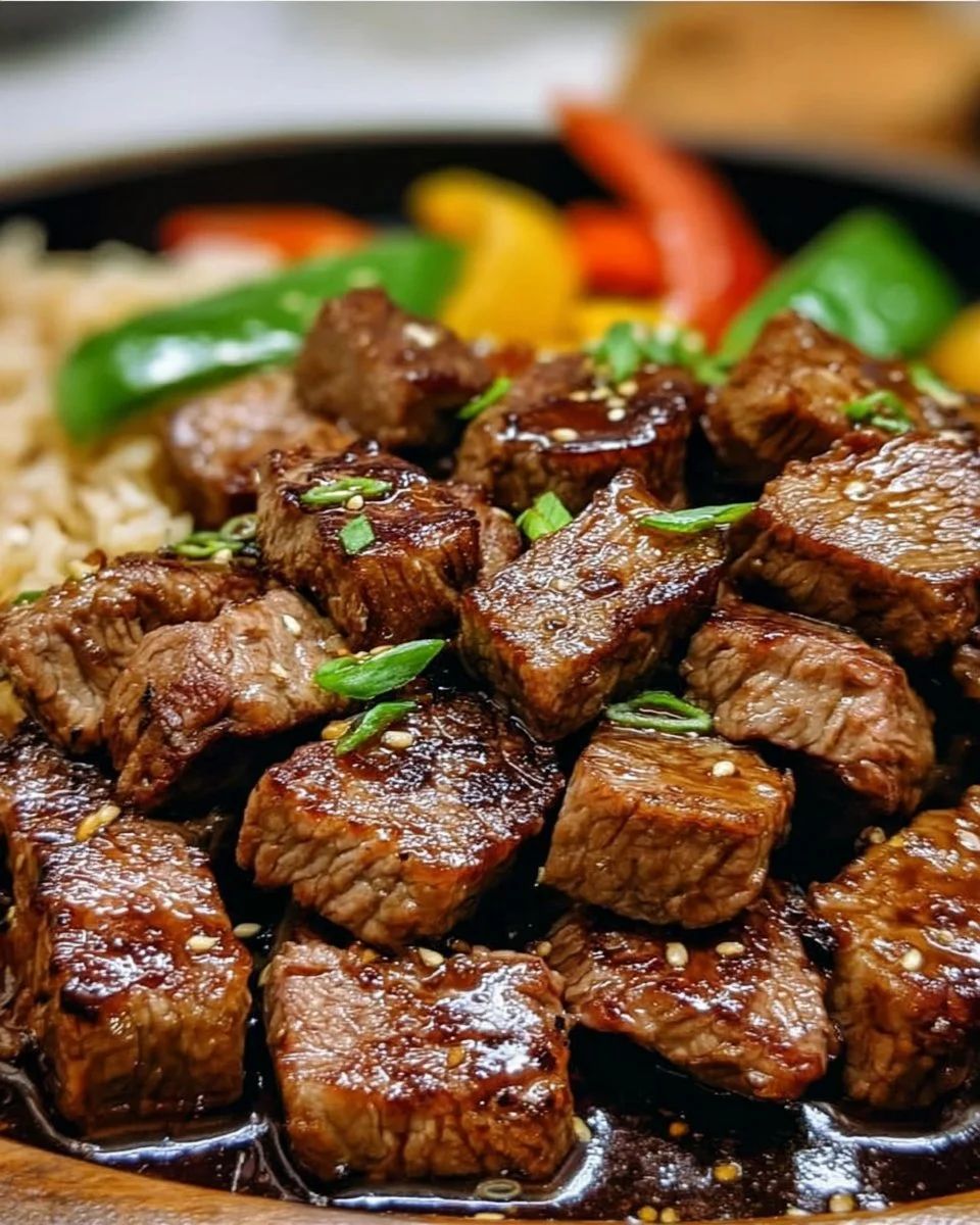 Delicious sizzling hibachi steak served with grilled vegetables and rice