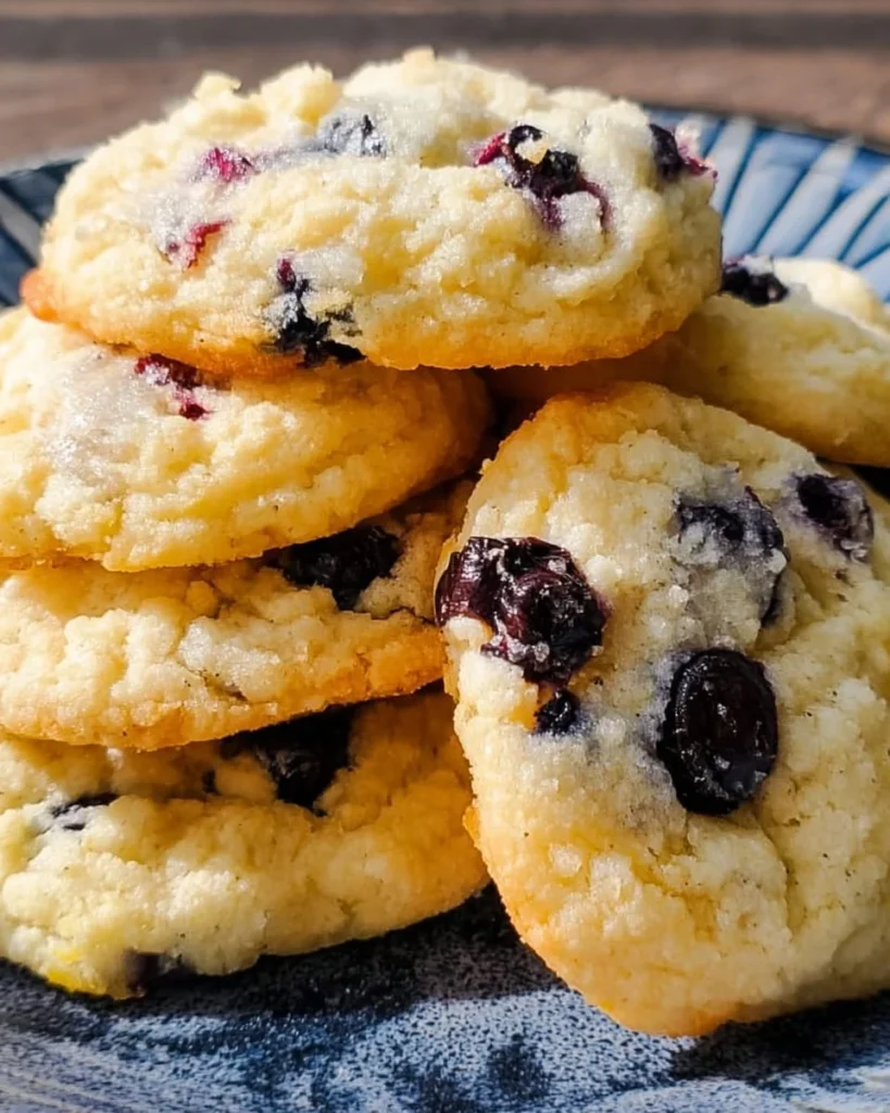 Freshly baked lemon blueberry cookies with vibrant blueberries and lemon zest