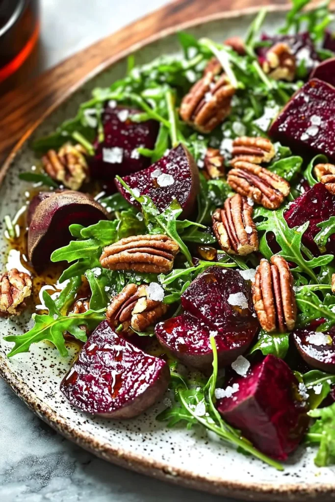 Maple Pecan Beet Salad with Arugula featuring vibrant beets and crunchy pecans