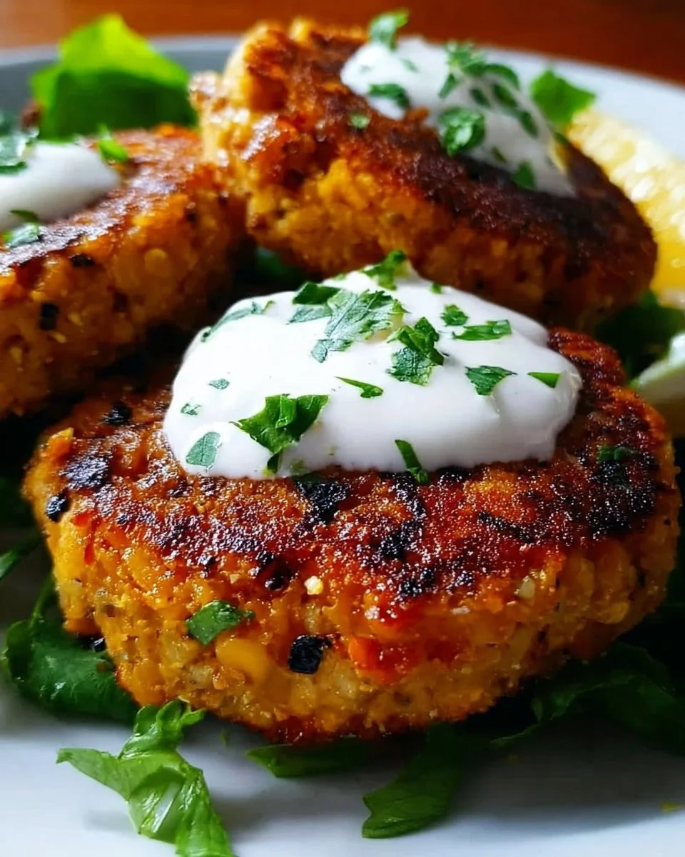 Mediterranean Lemon Chickpea Patties with Yogurt Sauce