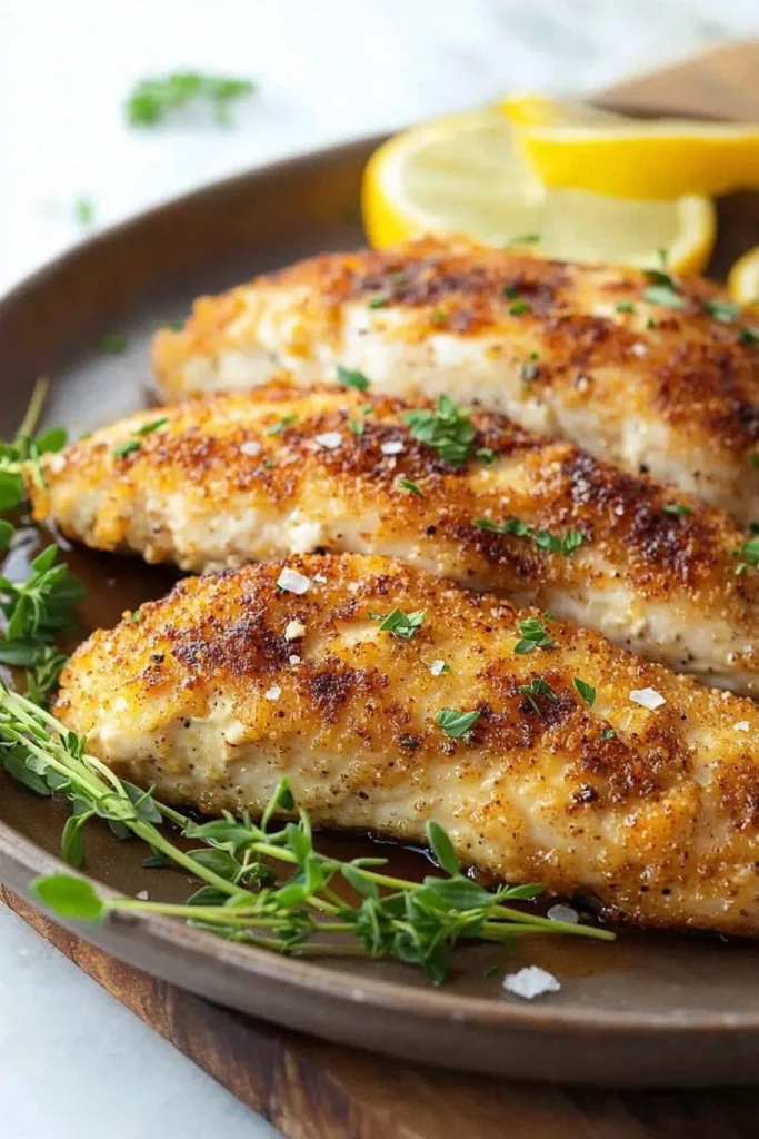 Melt in your mouth chicken breast served on a plate with herbs and spices