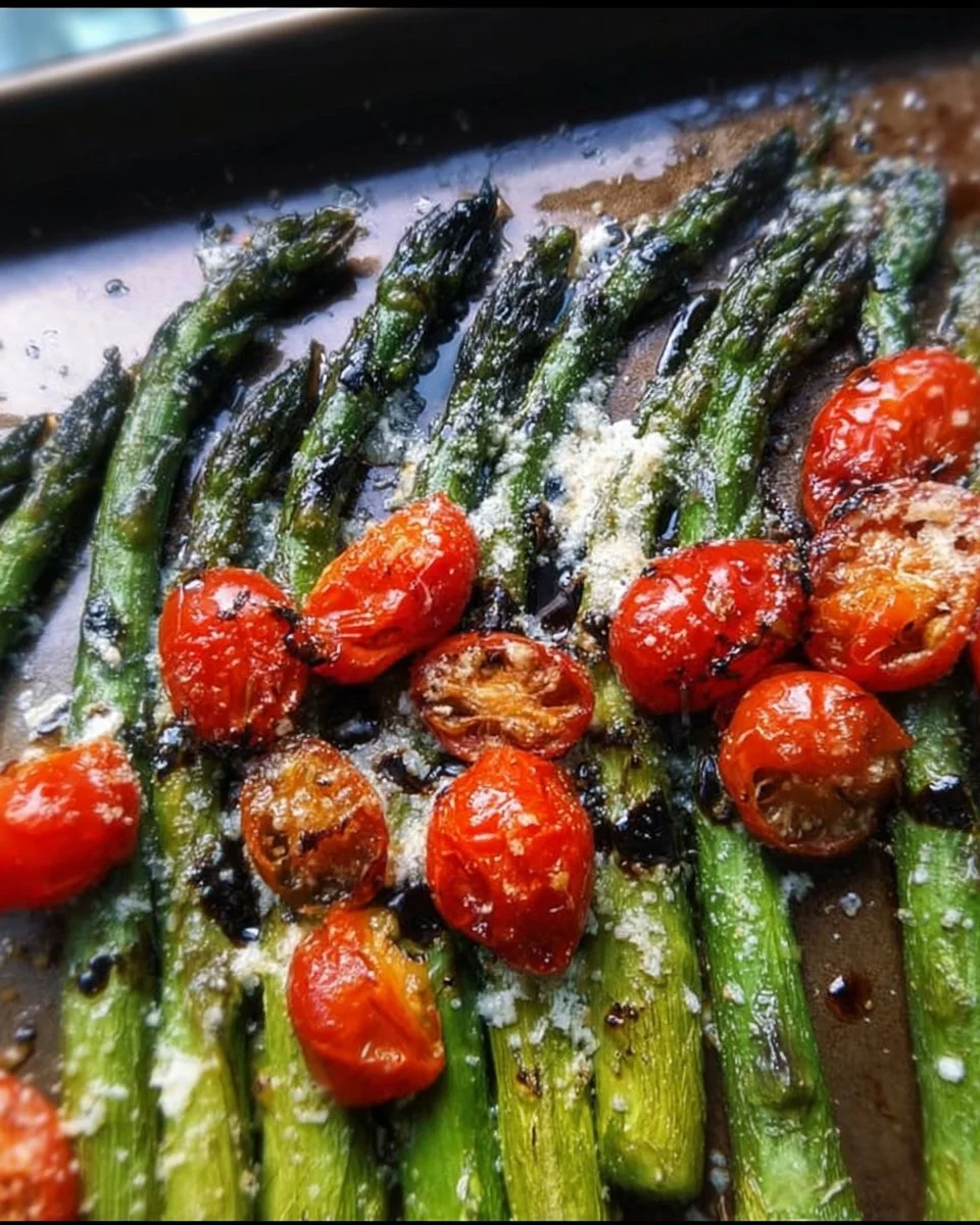 Parmesan Roasted Asparagus with Tomatoes & Balsamic