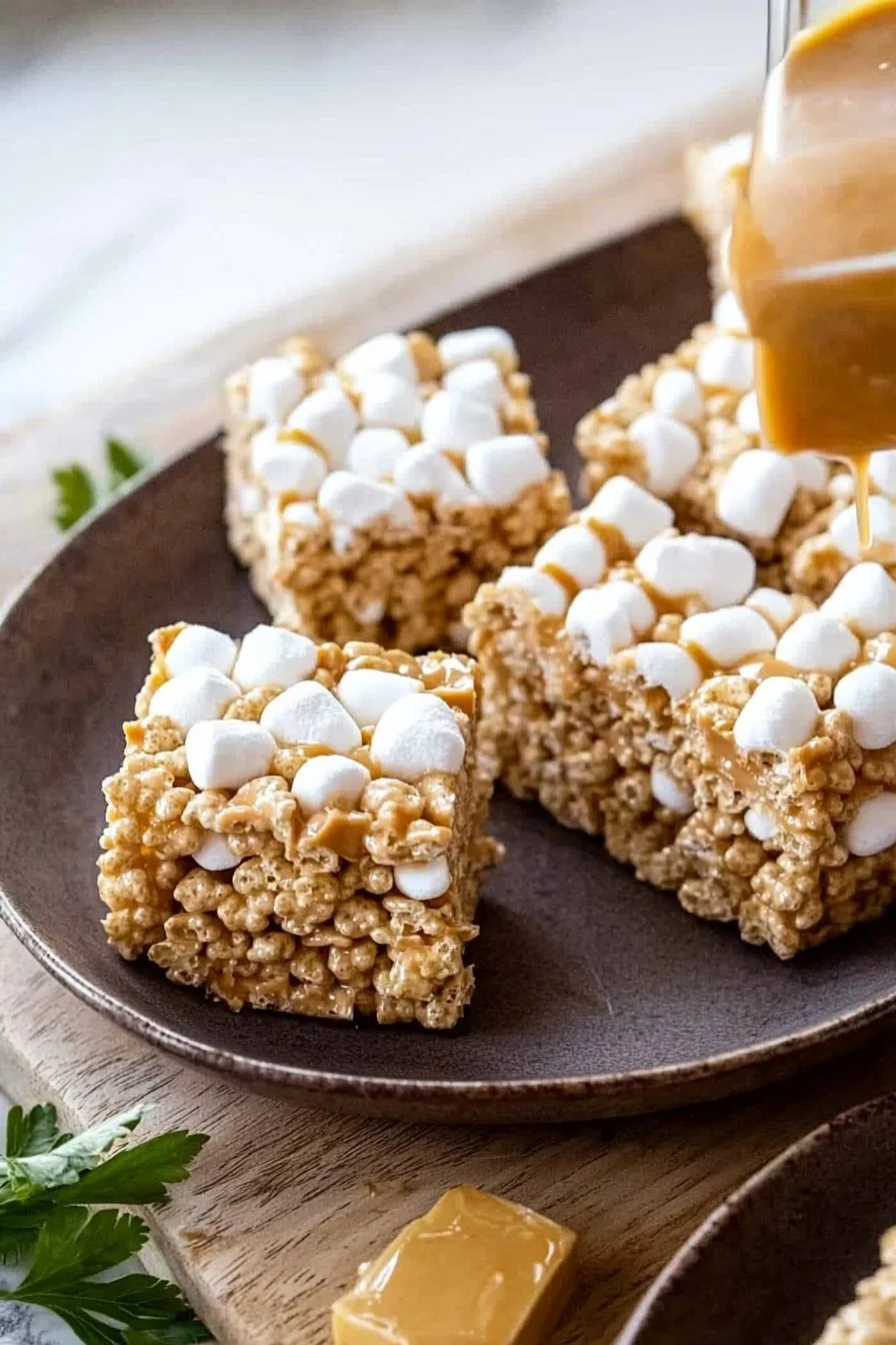 Delicious Peanut Butter Rice Krispie Treats cut into squares