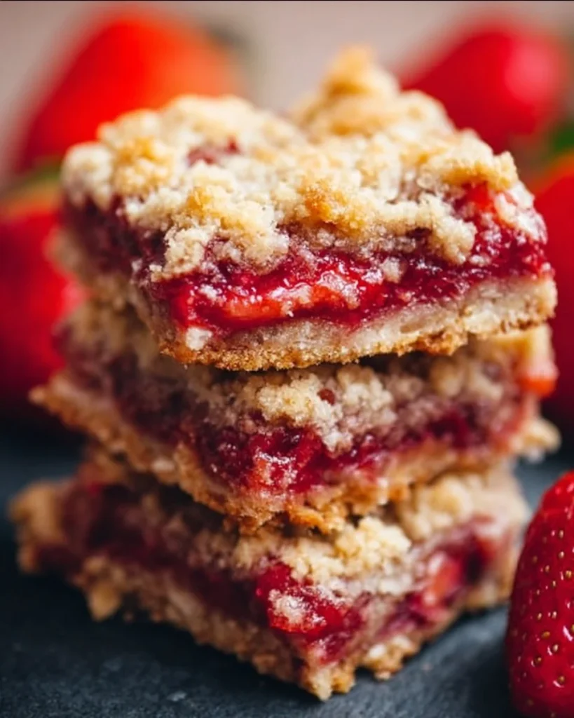 Delicious Strawberry Oatmeal Crumble Bars with fresh berries on top