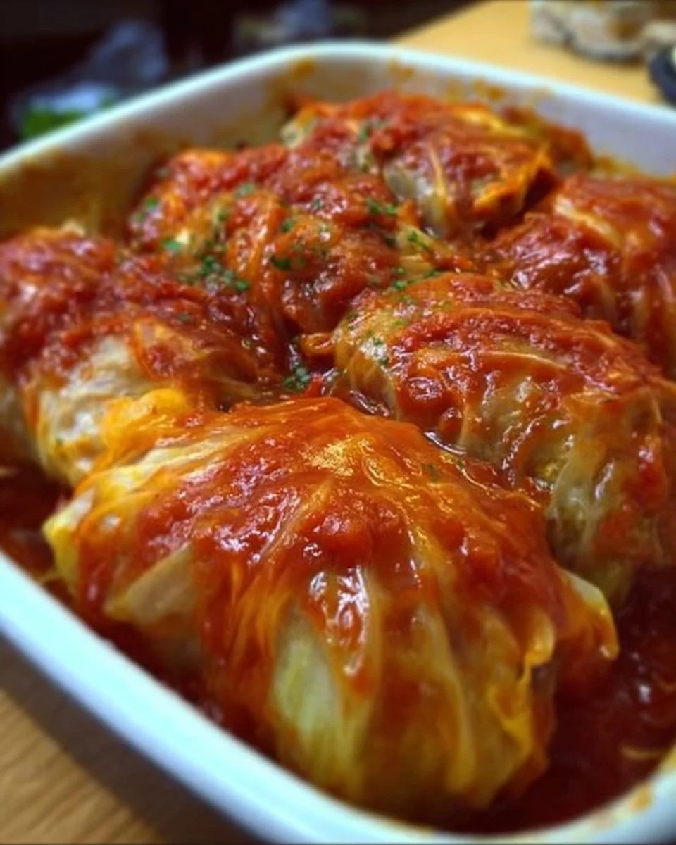 Delicious stuffed cabbage rolls filled with seasoned meat and rice