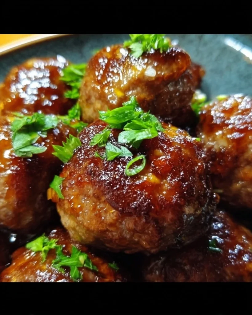 Delicious sweet and sour beef meatballs served on a plate.