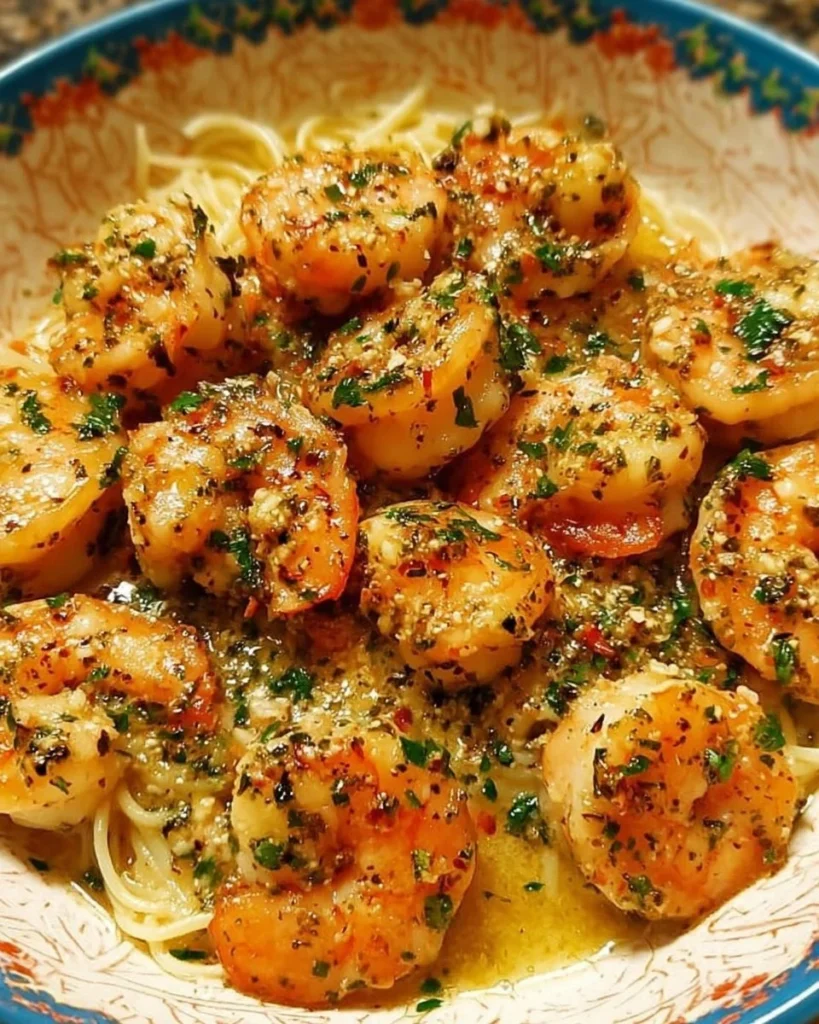 Delicious garlic butter chicken scampi served on a plate with herbs