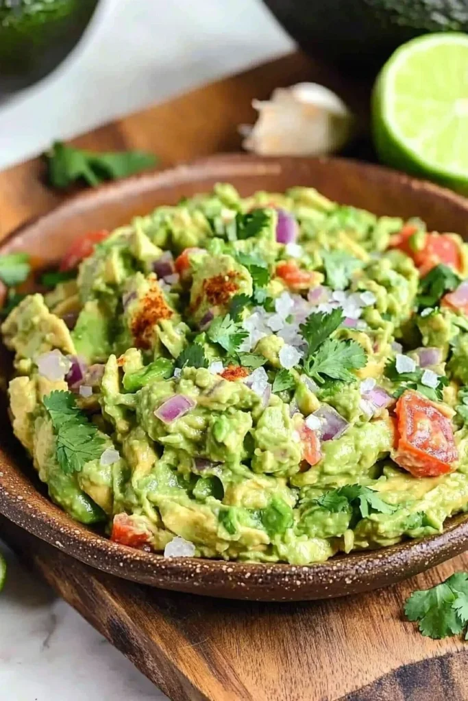 Fresh homemade guacamole served in a bowl with tortilla chips
