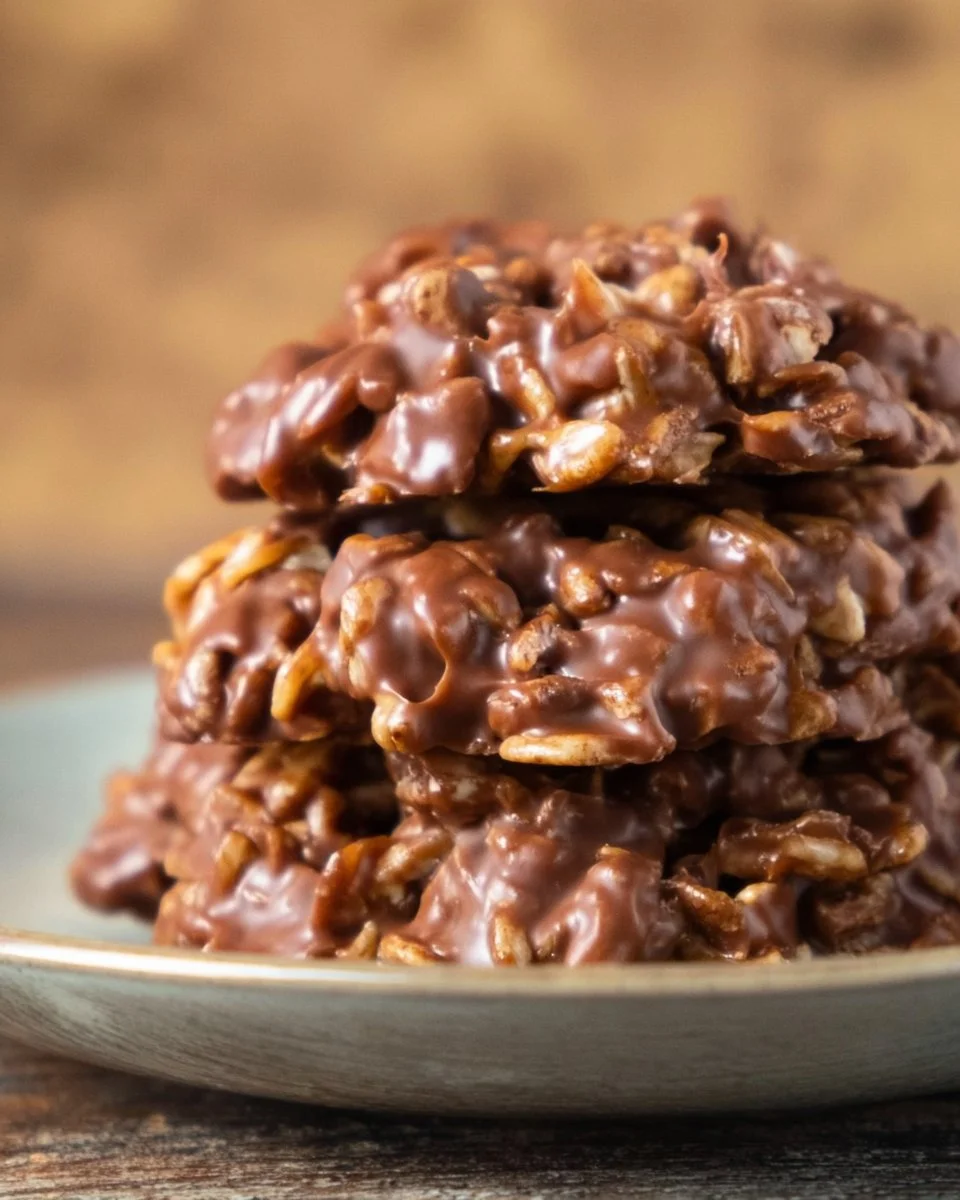 Delicious no bake cookies arranged on a plate, ready to enjoy.