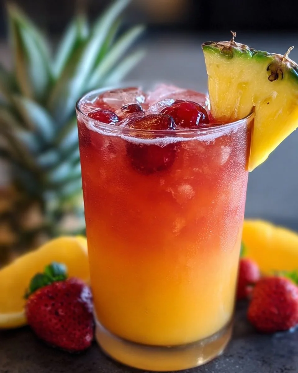 Refreshing Tropical Fruit Mocktail with colorful fruits and garnishes