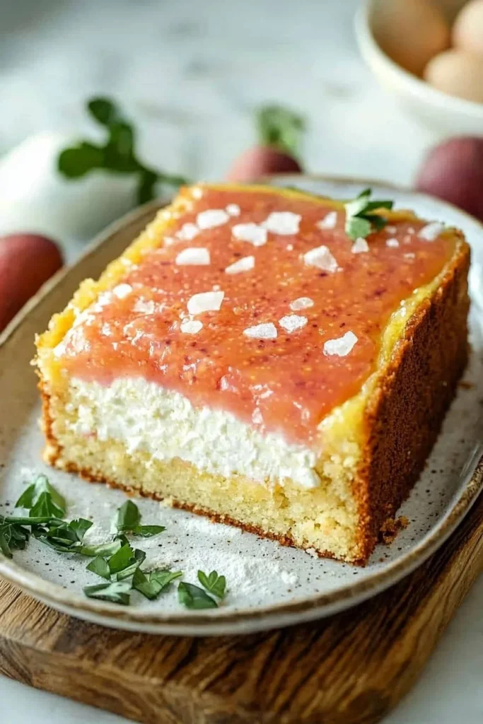Delicious Tropical Guava Cake with vibrant guava topping and fresh fruit slices