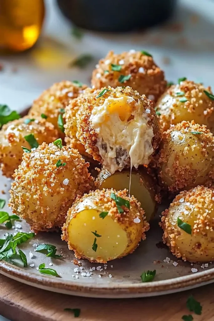 Ultimate crispy potato cheese bombs filled with melted cheese and seasoned potatoes.