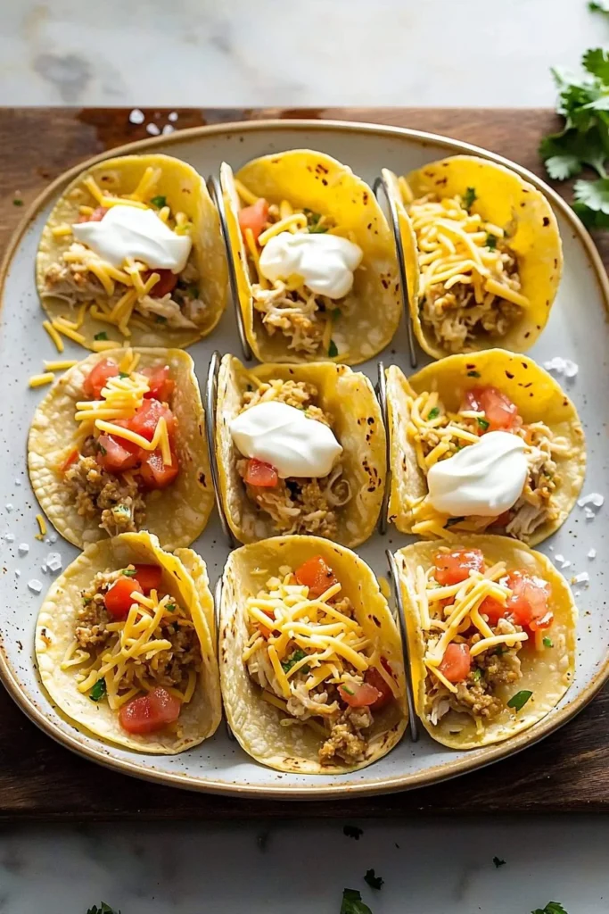 20 Minute Mini Baked Chicken Tacos served with toppings