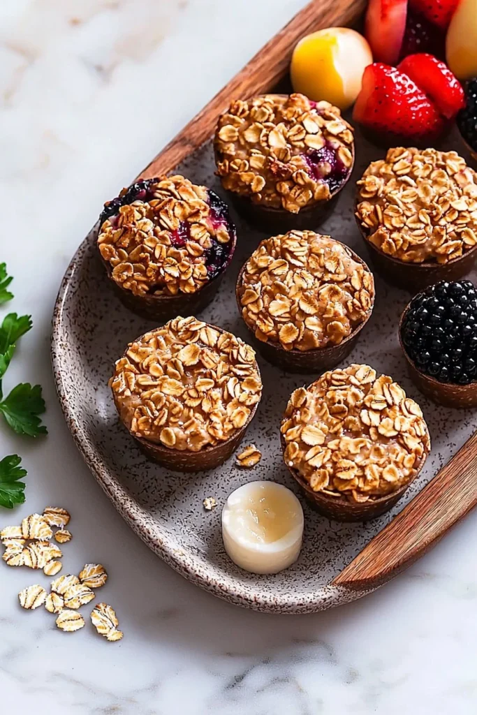 Baked oatmeal breakfast cups filled with fruits and nuts for a healthy start.