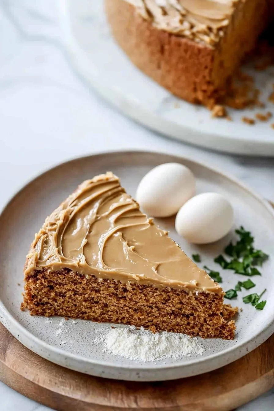 Delicious Biscoff Cake topped with creamy frosting and biscuit crumbs