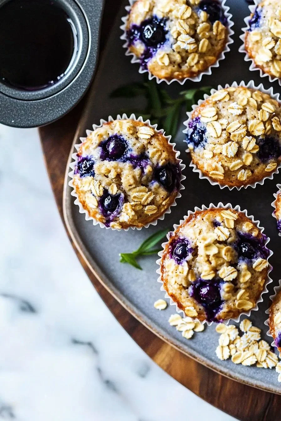 Delicious blueberry yogurt oat muffins baked for a healthy treat