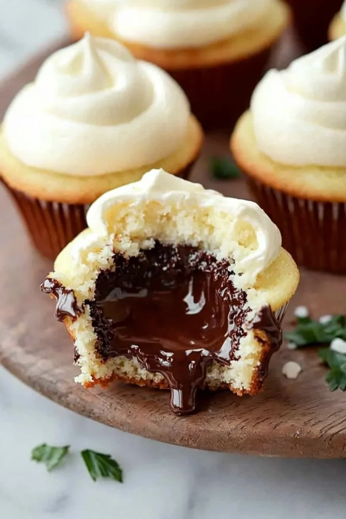 Delicious Boston Cream Pie Cupcakes with chocolate ganache and custard filling