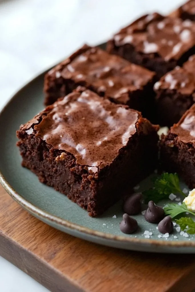 Delicious chocolate mascarpone brownies topped with chocolate drizzle.