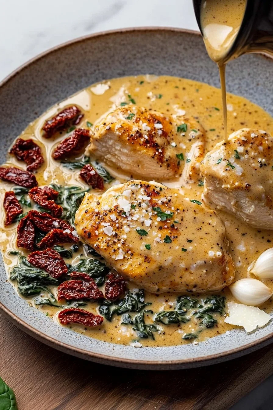 Creamy Tuscan 'Marry Me' Chicken served in a skillet with fresh herbs.