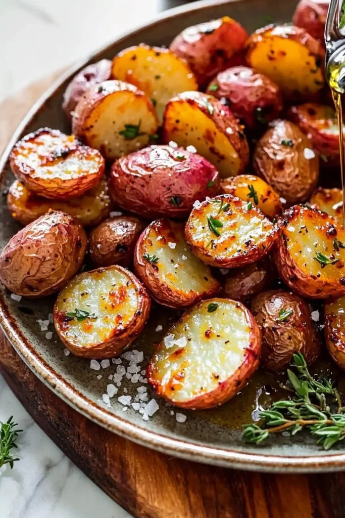 Crispy oven roasted red potatoes topped with herbs and spices