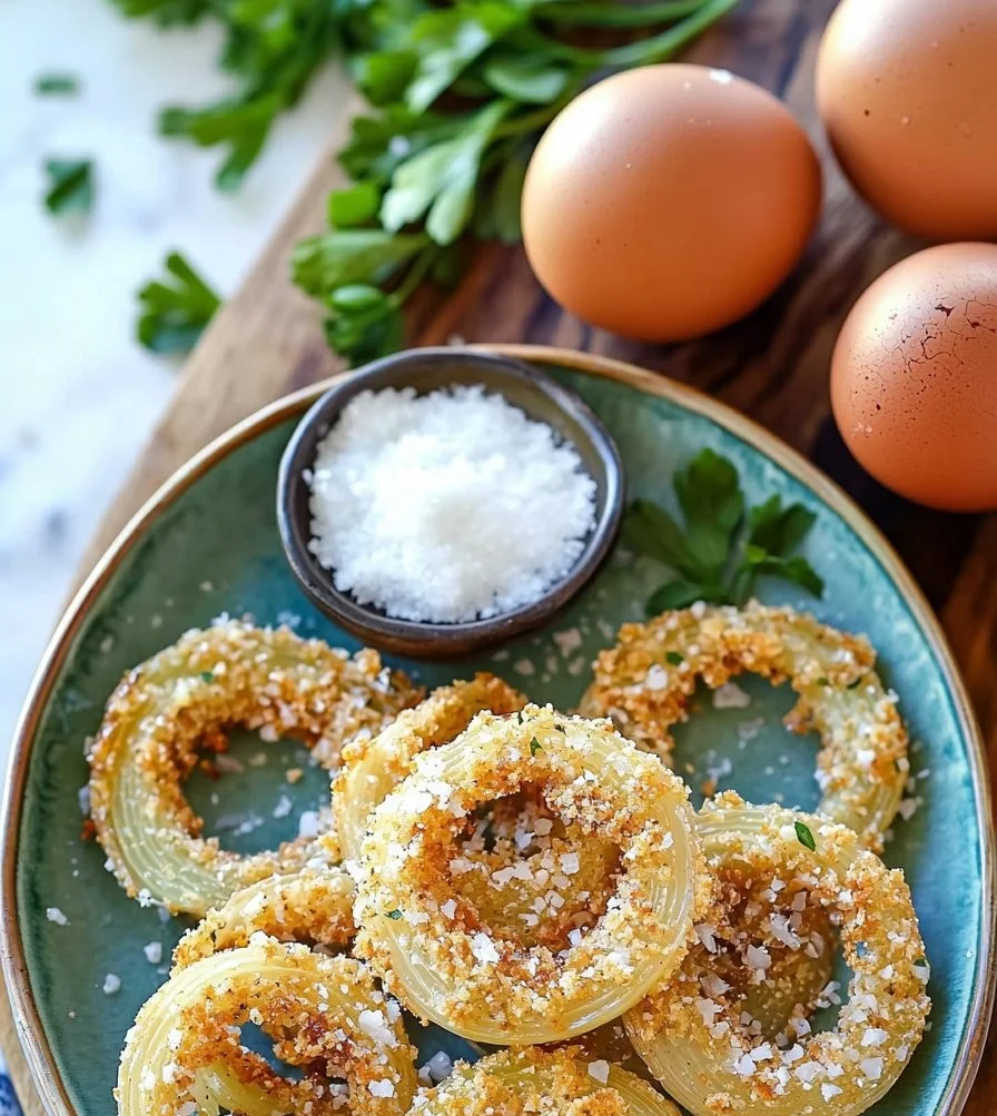 Crispy Parmesan onion ring chips served in a bowl, showcasing their crunchy texture.