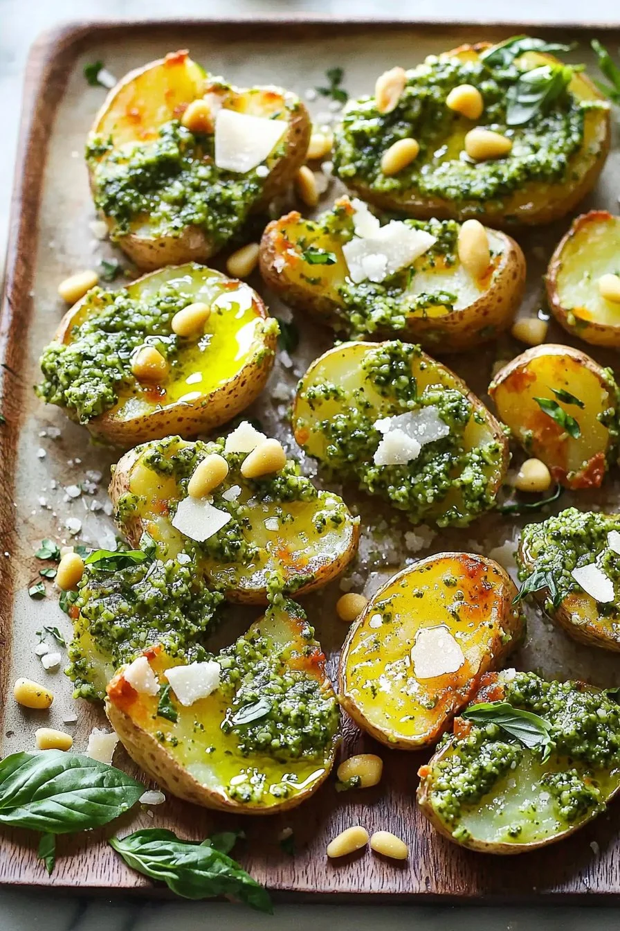 Crispy Smashed Potatoes with Garlic Pesto