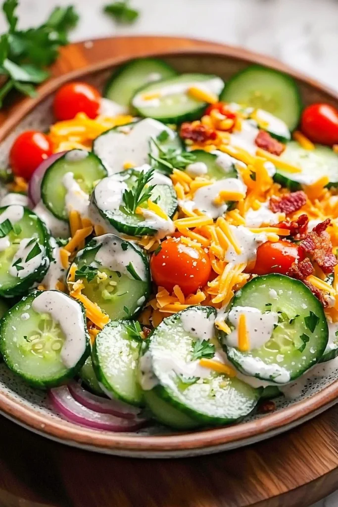 Cucumber Ranch Crack Salad with fresh cucumbers and creamy ranch dressing