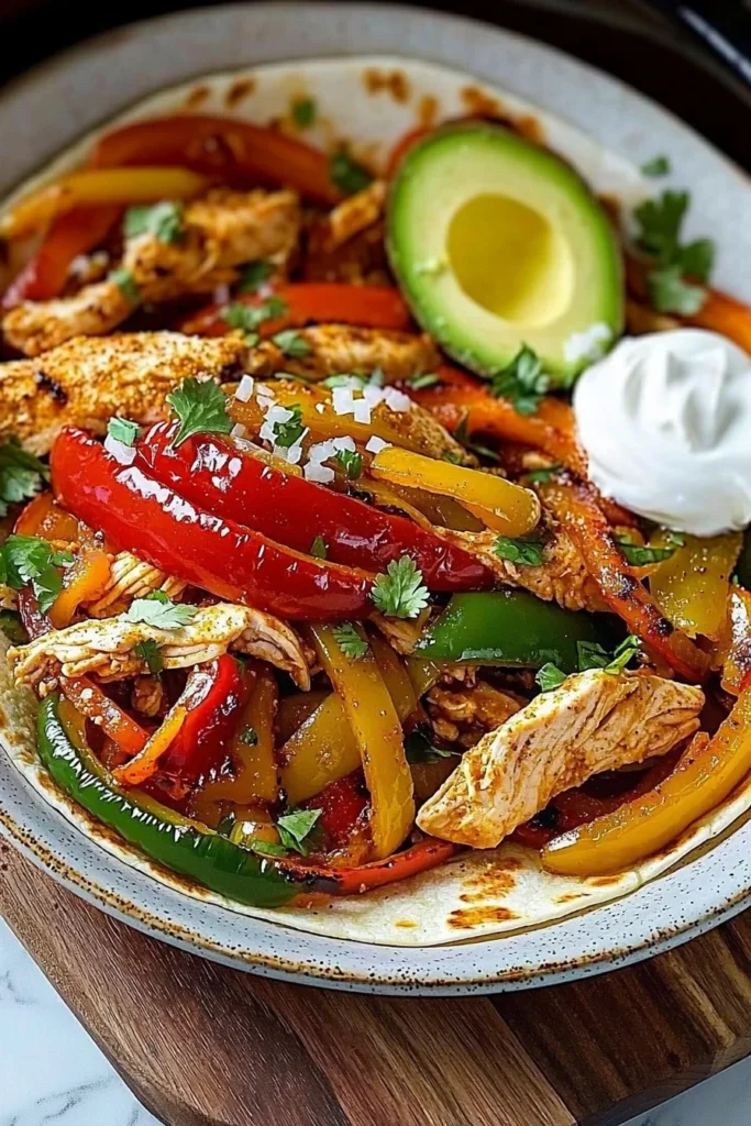 Delicious easy crockpot chicken fajitas served with vibrant peppers and onions.