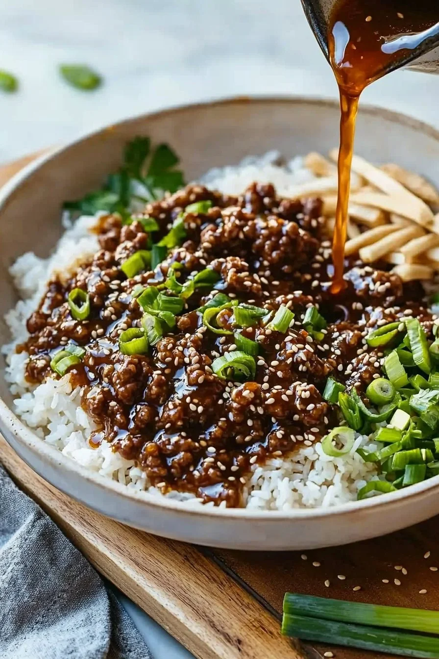 Delicious Easy Korean Beef Bowl served with rice and vegetables