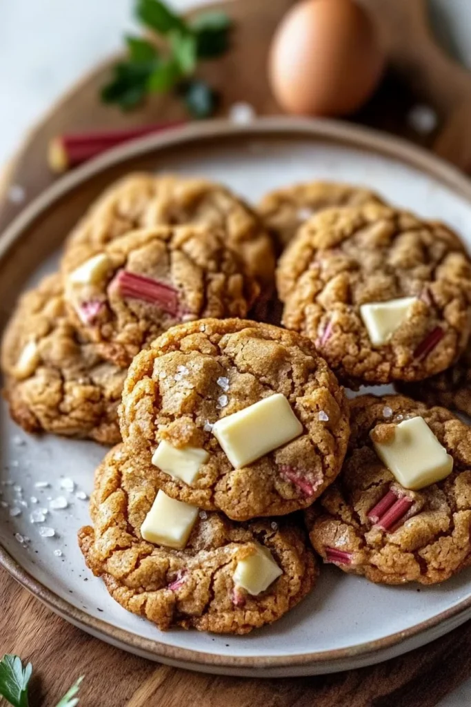 Delicious brown sugar rhubarb cookies on a baking tray