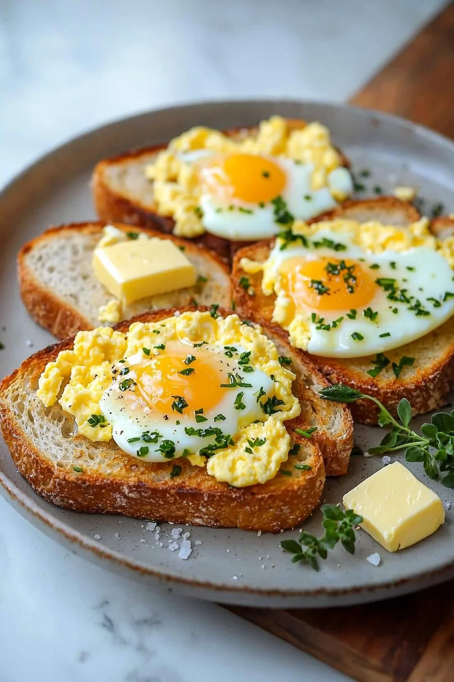 Delicious Egg and Cheese Toasts topped with herbs and spices.
