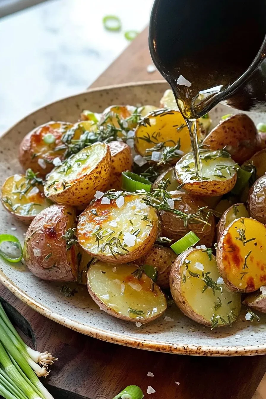 Herbed roasted potato salad with fresh herbs and golden potatoes