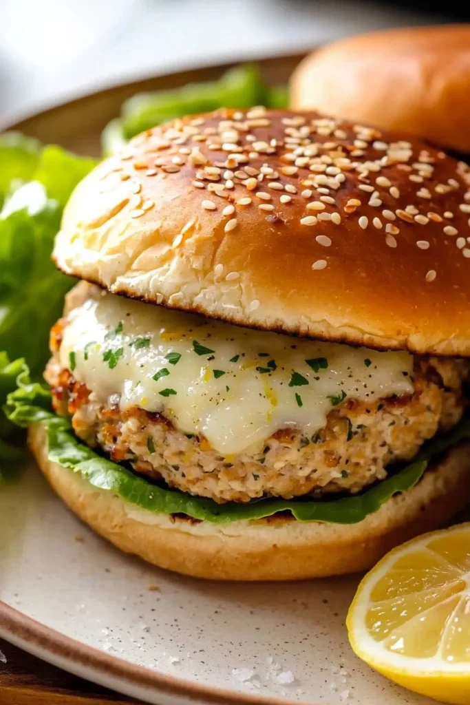 Lemon Parmesan Chicken Burger with fresh ingredients and garnishes