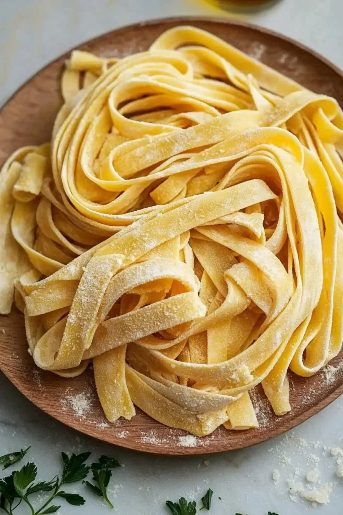 Plate of traditional Old World Italian Pasta with fresh ingredients and herbs.