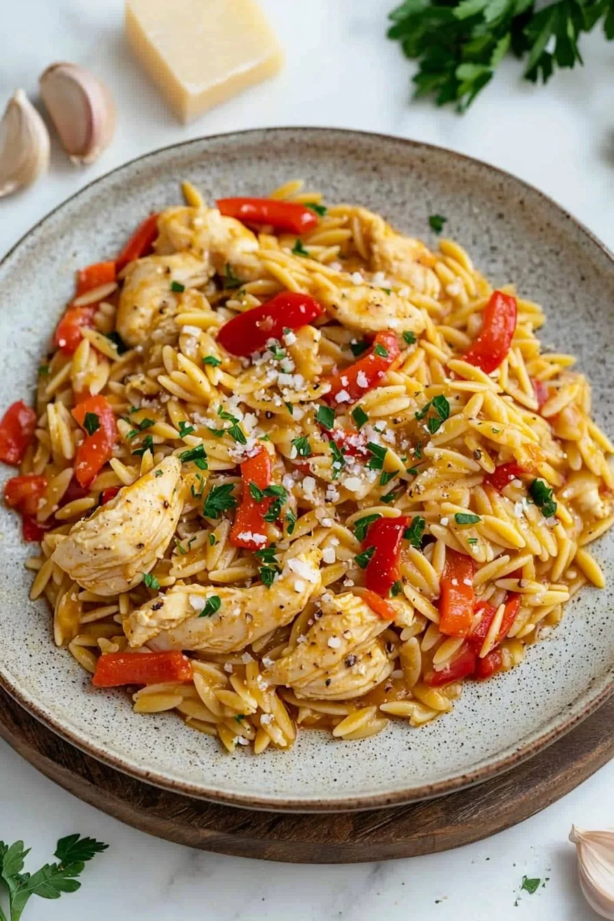 One Pot Red Pepper Chicken Orzo
