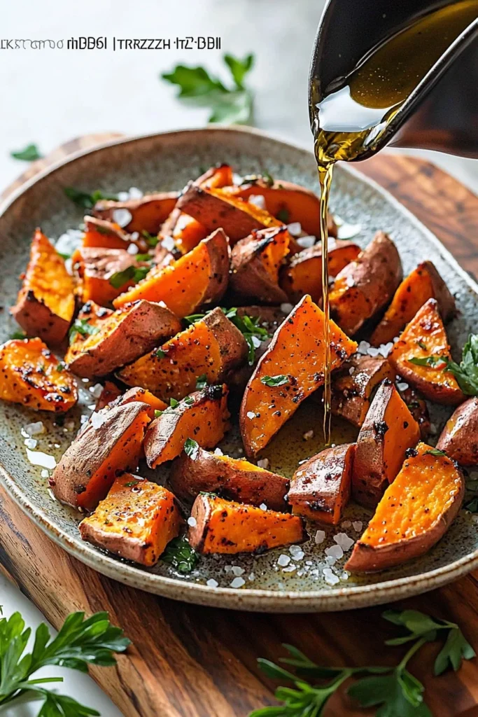 Perfectly roasted sweet potatoes served as a delicious side dish.