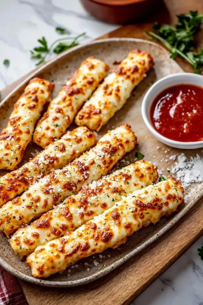 Delicious Pizza Hut style cheese sticks served with marinara sauce