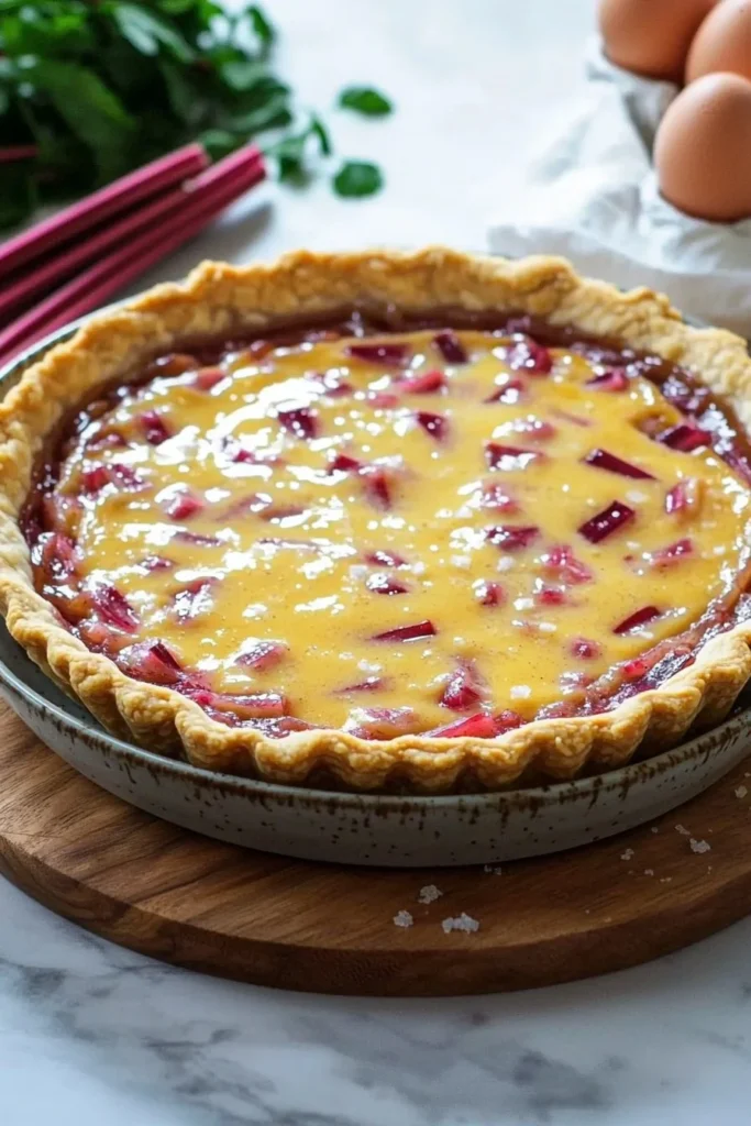 Delicious Rhubarb Custard Tart with flaky crust and creamy filling.