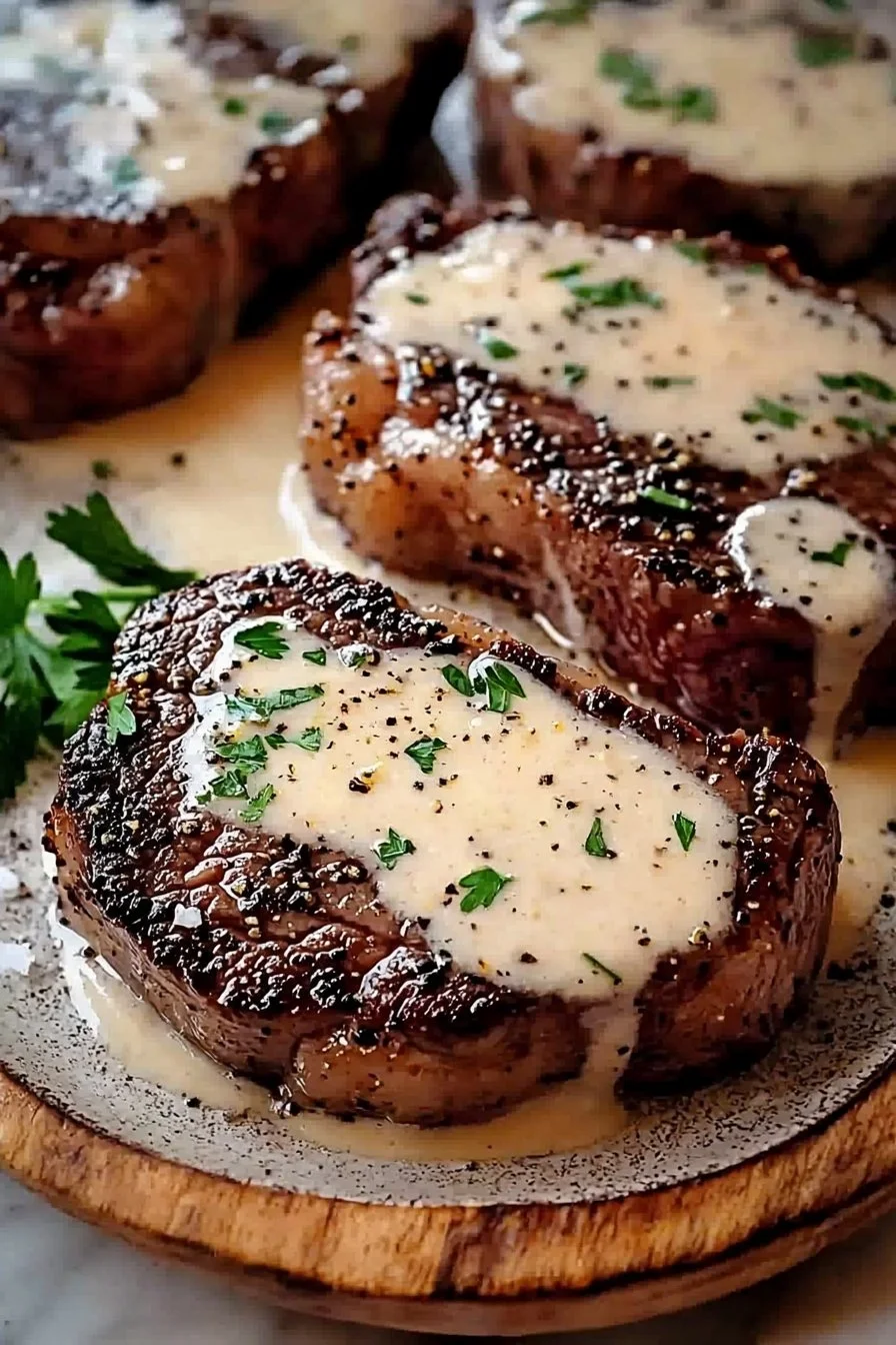 Seared Steak with Garlic Cream Sauce