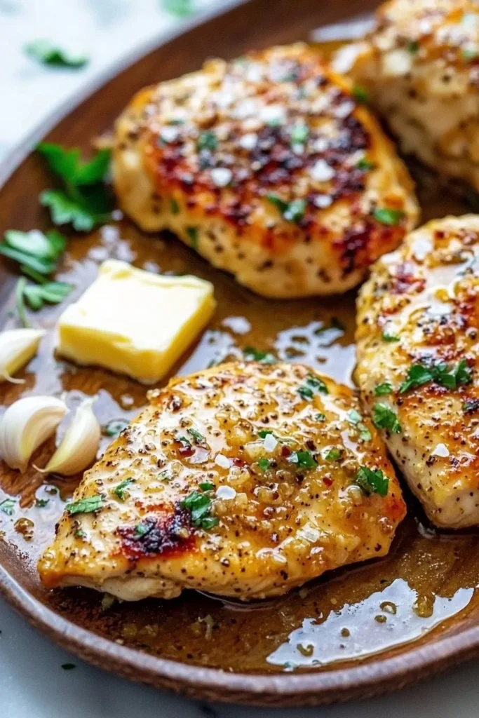 Delicious simple garlic butter chicken served on a plate
