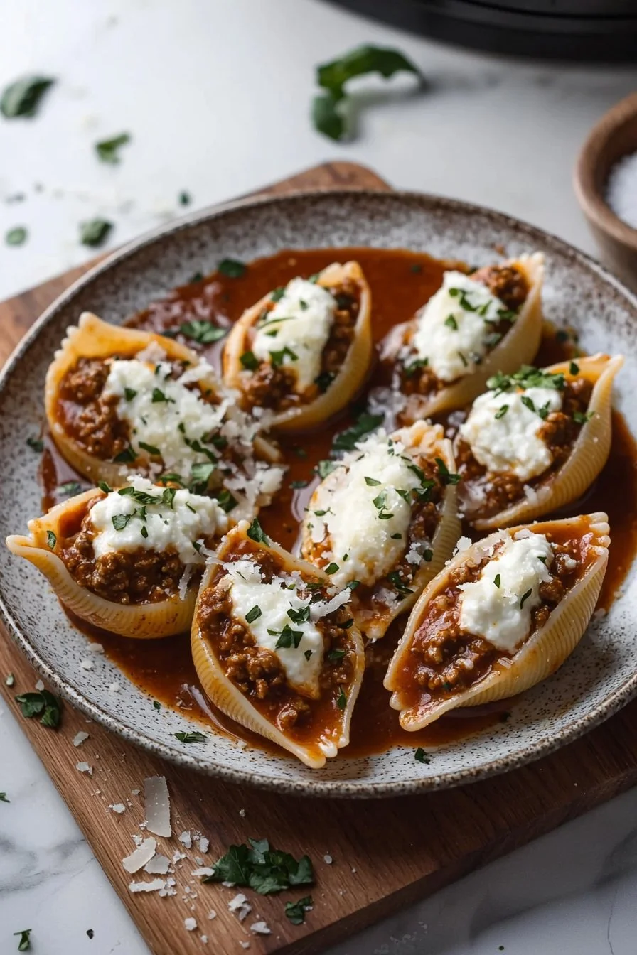 Slow Cooker Stuffed Shells with Beef Sauce
