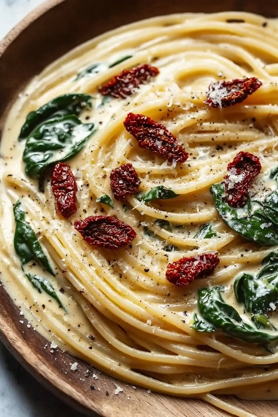 Spaghetti & Spinach in Sun-Dried Tomato Cream Sauce
