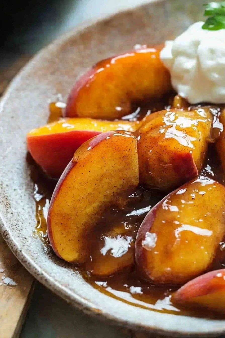 Delicious spiced caramelized peaches served in a bowl