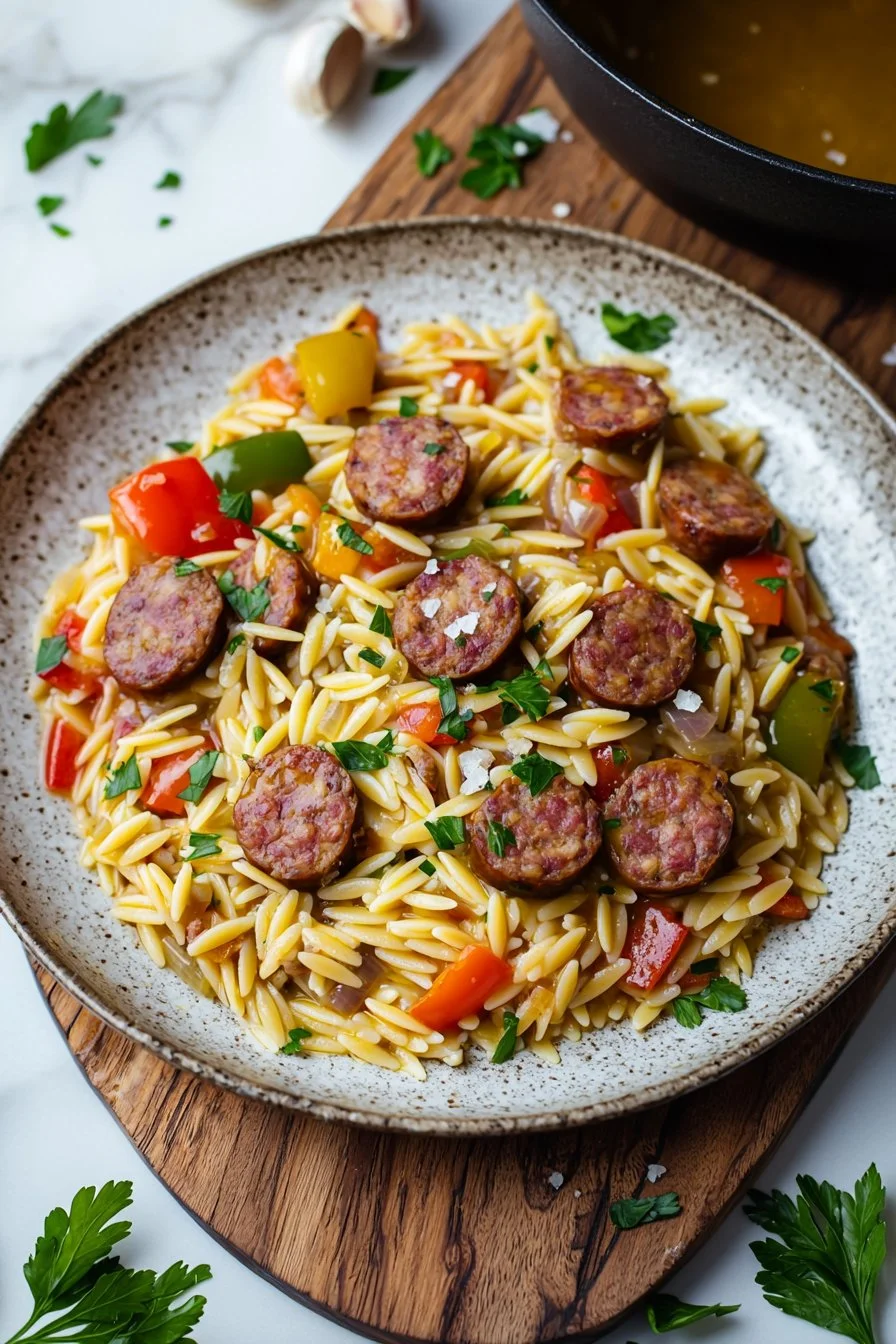 Spicy Beef Sausage Orzo