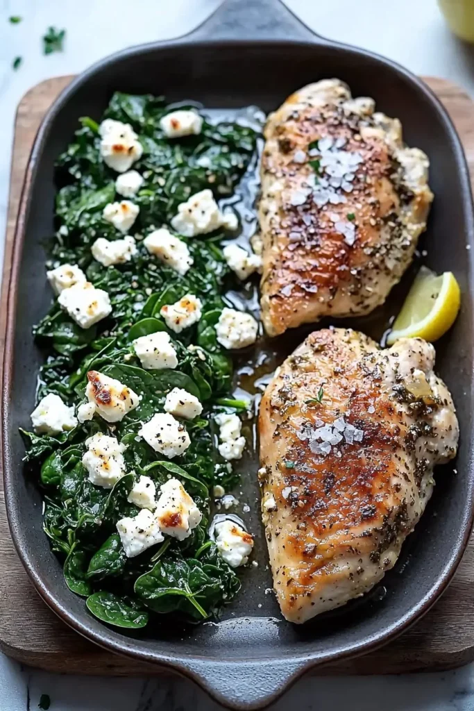 Delicious Spinach and Feta Baked Chicken on a plate