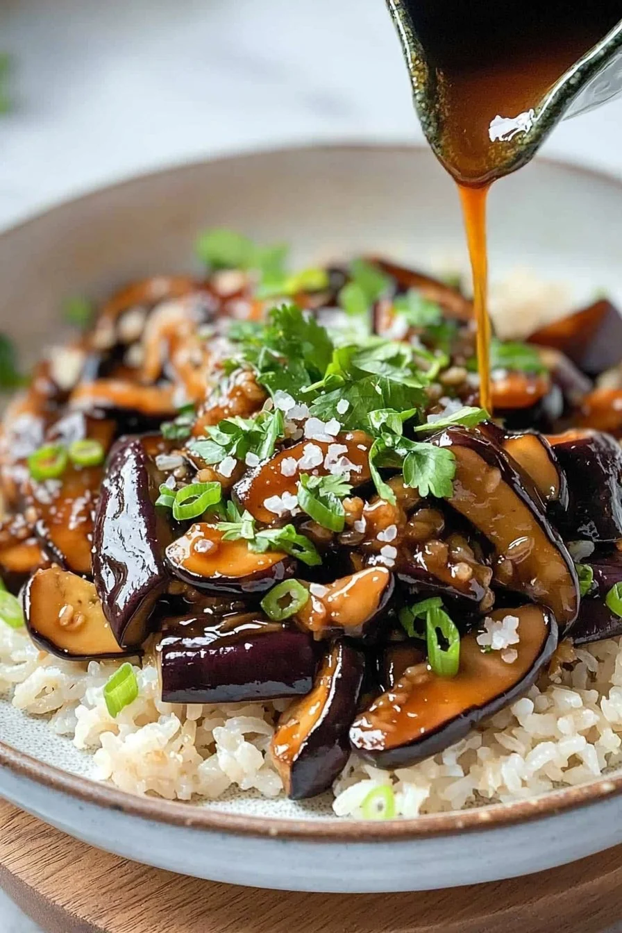 Teriyaki Eggplant and Mushroom Rice Bowl