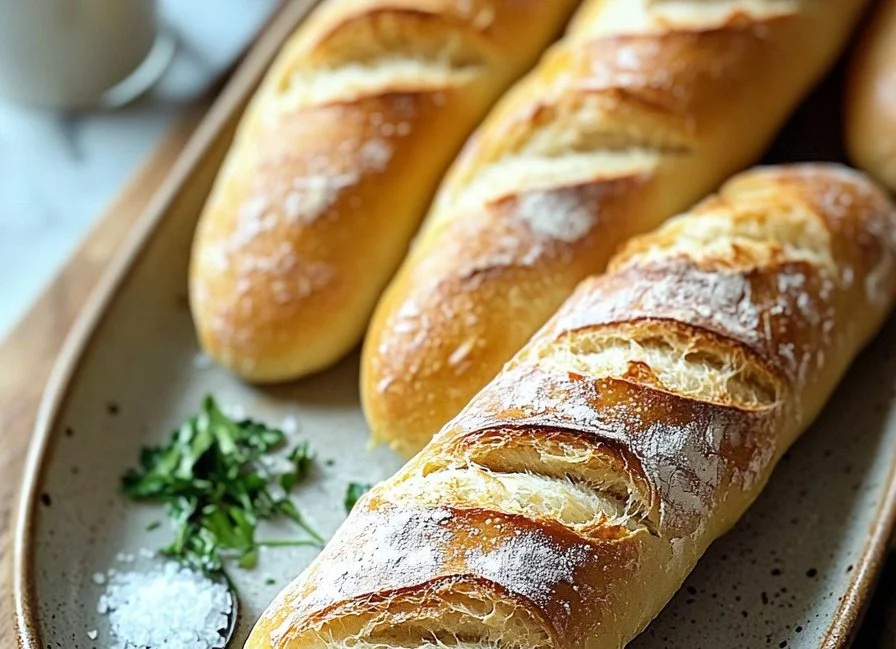 Freshly baked homemade baguettes with a crusty exterior and soft interior